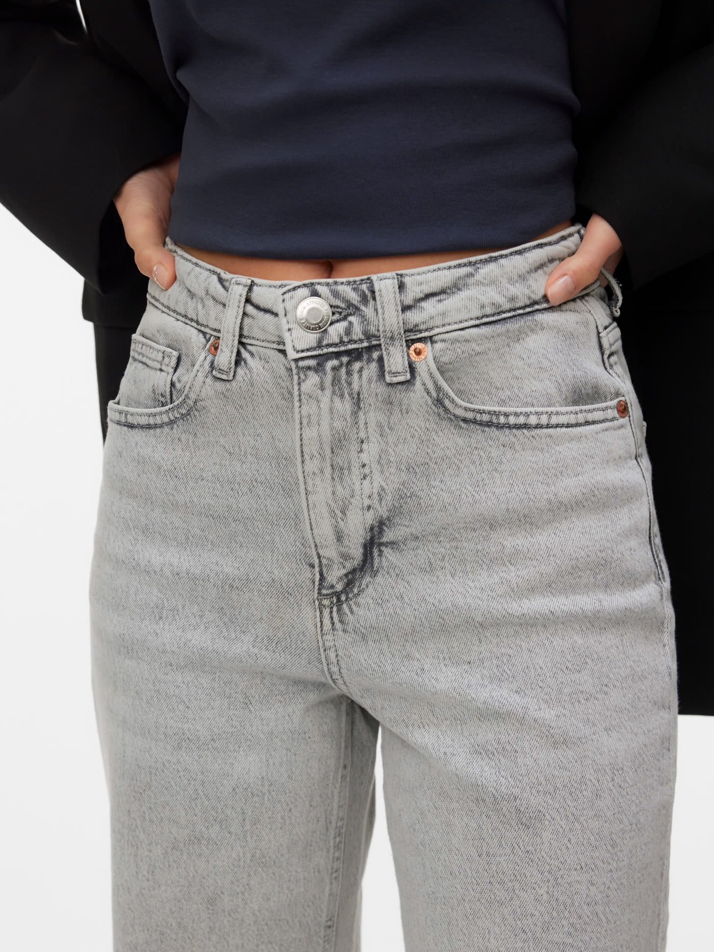 TESSA HR WIDE JEANS - Light Grey Denim
