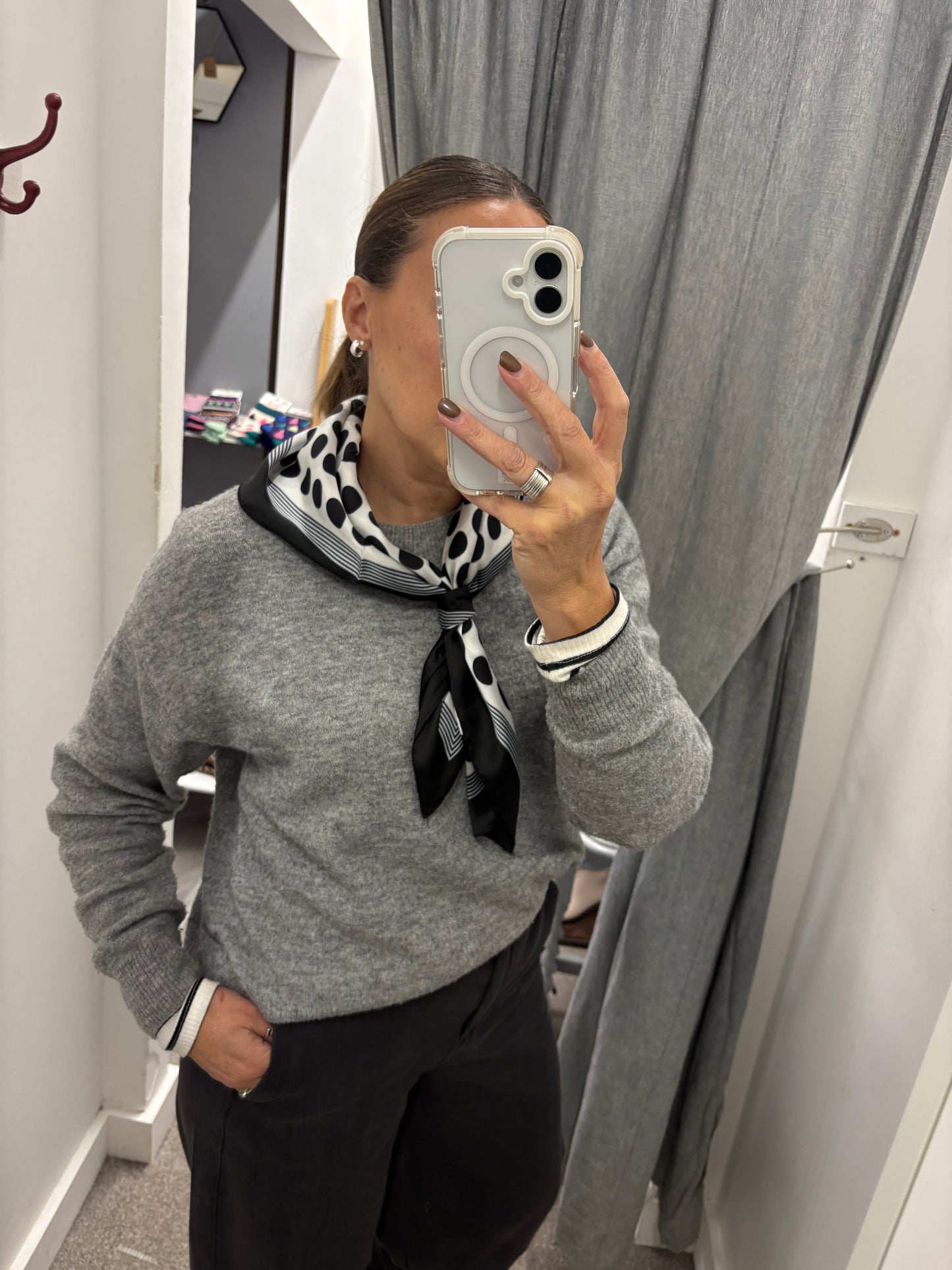 Satin Triangle Scarf - White Polka Dot