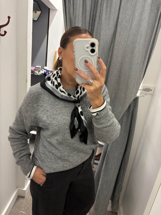 Satin Triangle Scarf - White Polka Dot