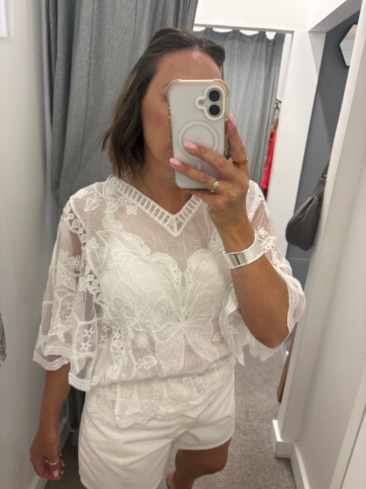 Butterfly Lace Top - White