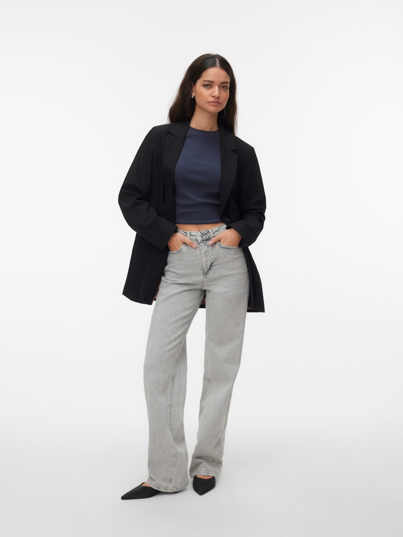 TESSA HR WIDE JEANS - Light Grey Denim