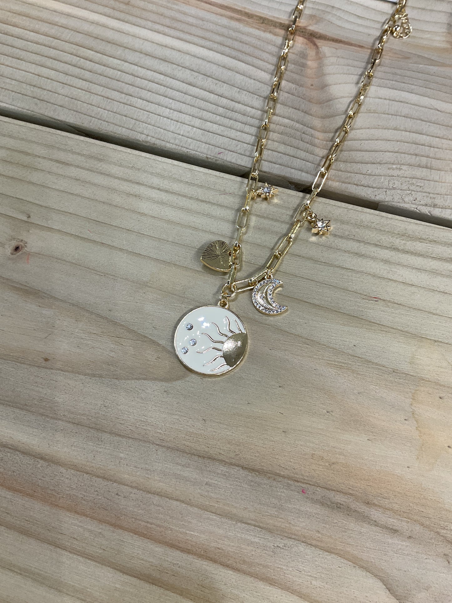 Sun and moon gold necklace