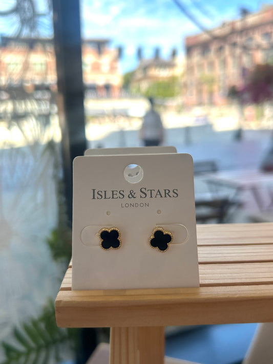 Small Clover Stud - Black w/ Gold