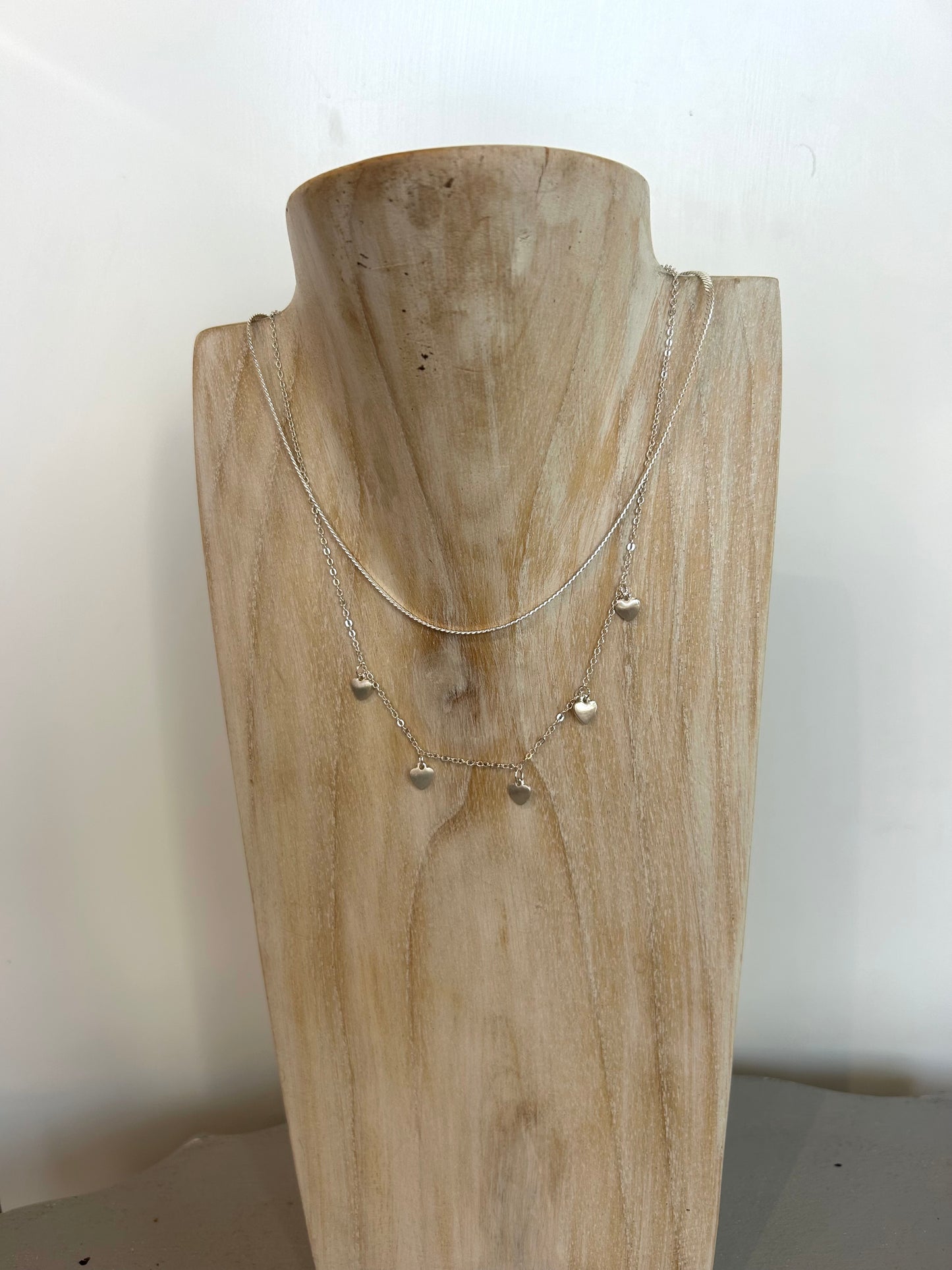Layered Heart Necklace - Silver