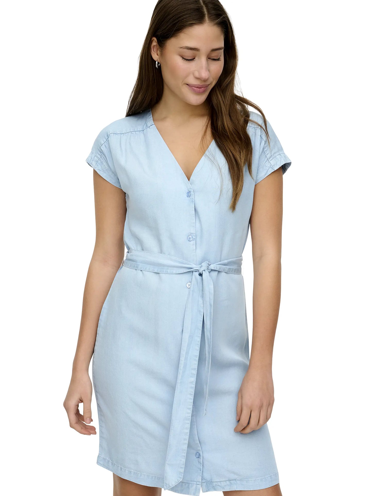 CHARIS LIFE SHORT CAP DRESS - Light Blue Denim