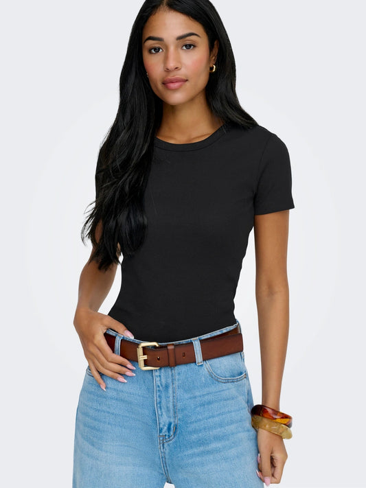 VAL LIFE S/S O-NECK TOP - Black