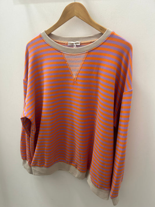 Contrast Trim Stripe Long Sleeve - Oat/ Orange and Purple