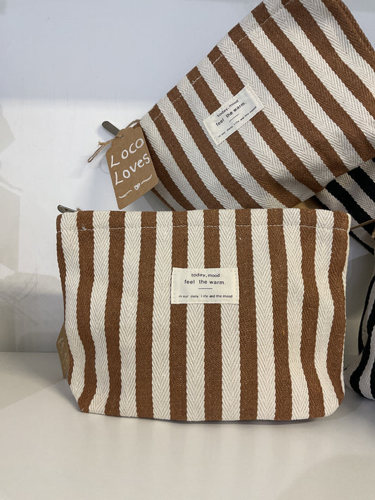 Stripe Wash Bag - Caramel/ Cream