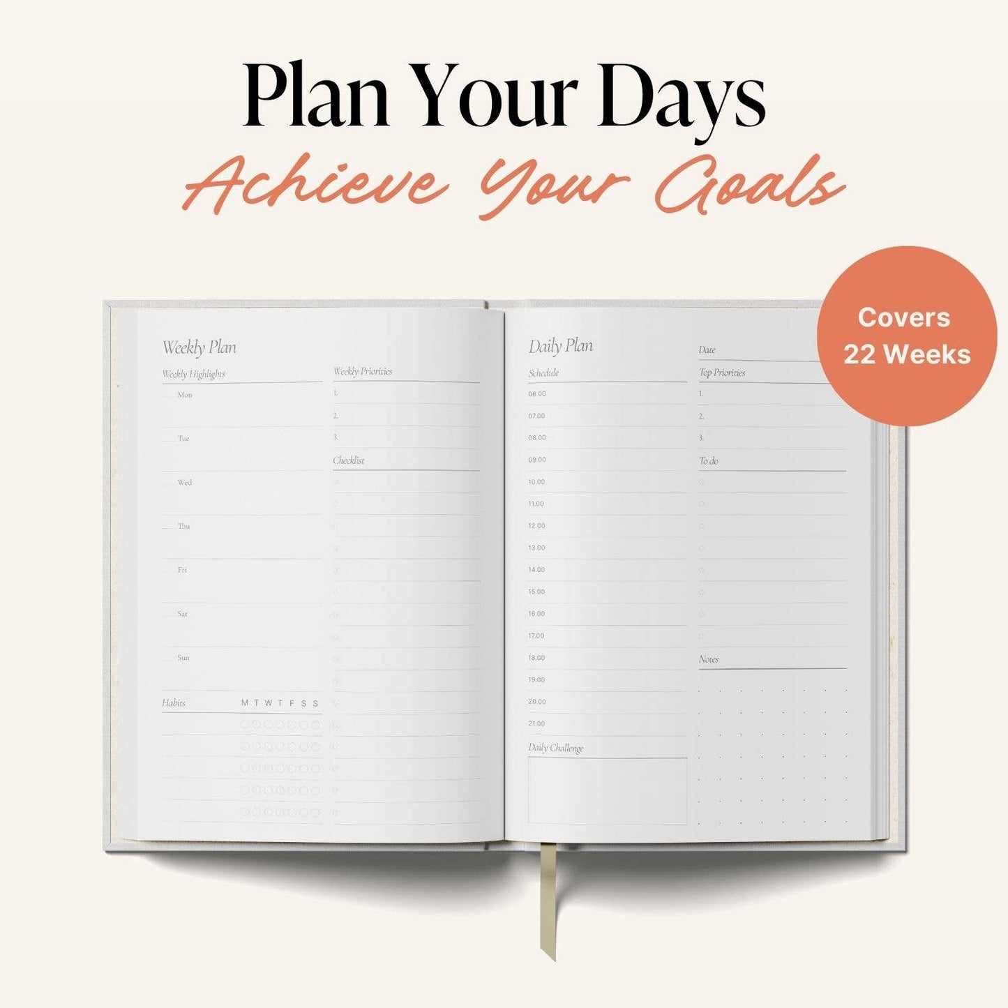 Undated Daily Planner Pink & Red | Page a Day | Hardcover