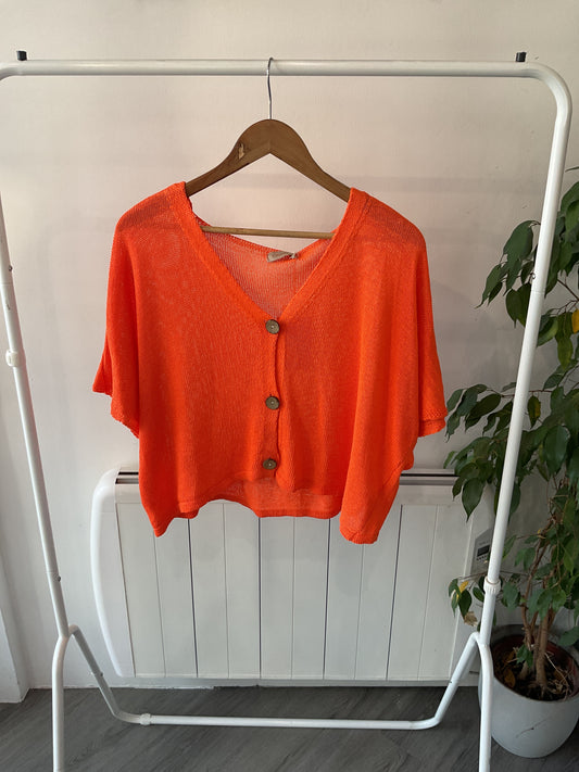 Oversized Button Cardigan - Orange