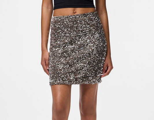 KAM HW NEW SHORT SKIRT- Morel/Silver Sequin