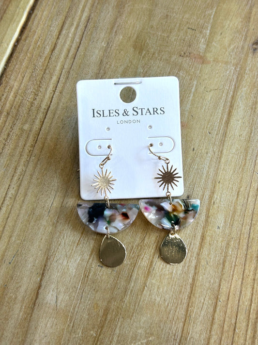 Tortoiseshell Drop Down Earrings- Multi w/ Gold