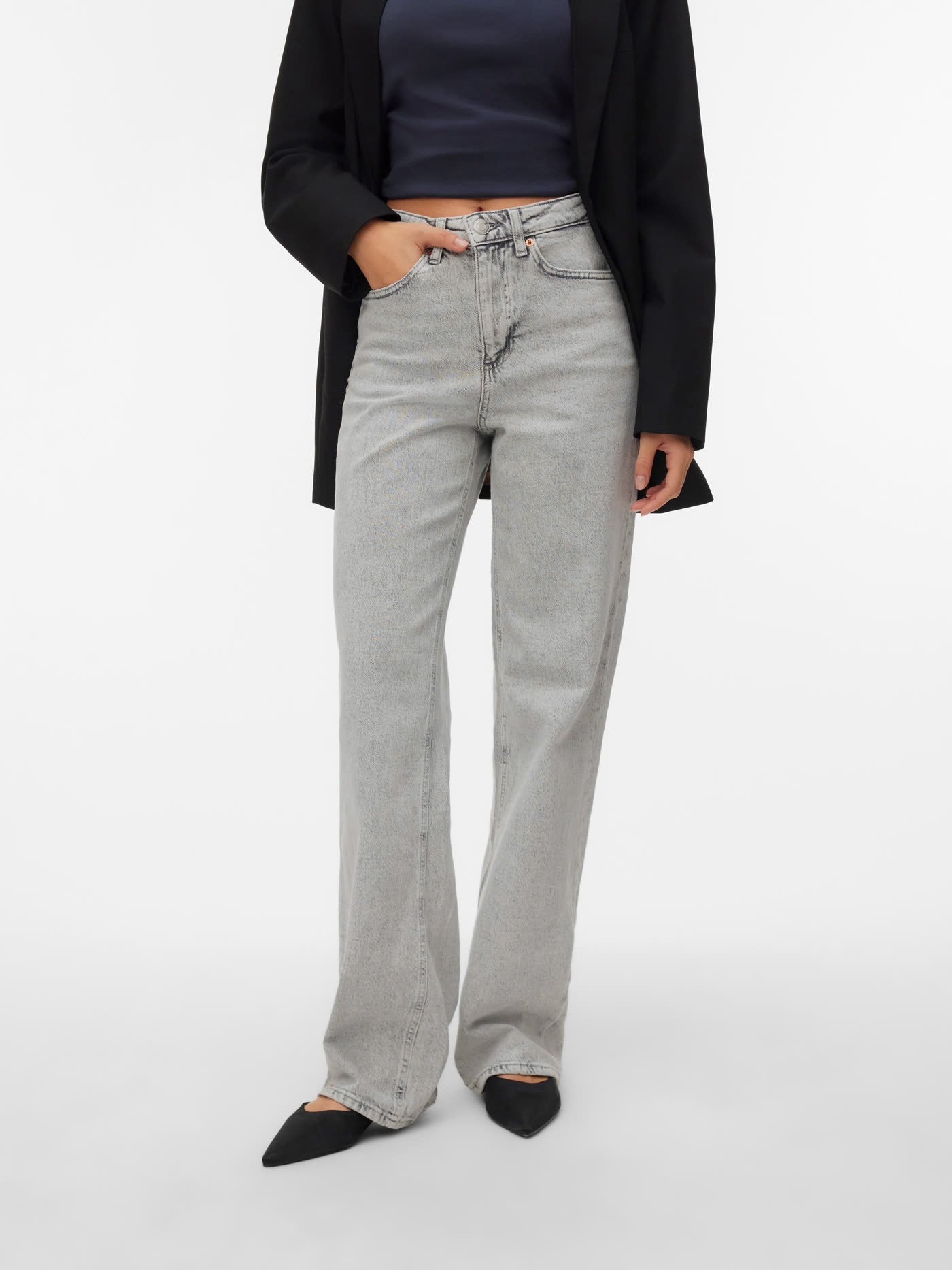 TESSA HR WIDE JEANS - Light Grey Denim