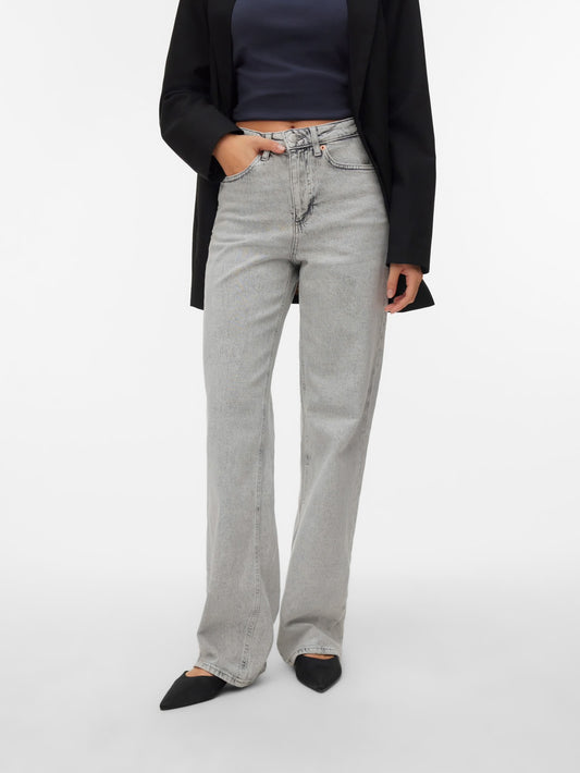 TESSA HR WIDE JEANS - Light Grey Denim
