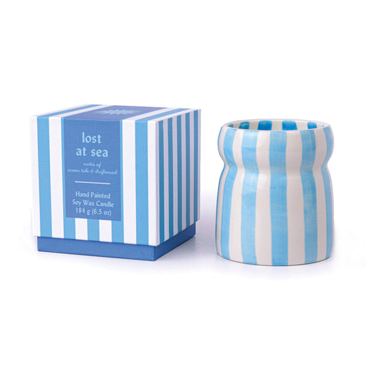 Cabana 6.5oz/184g Blue Striped Ceramic Candle - Lost at Sea