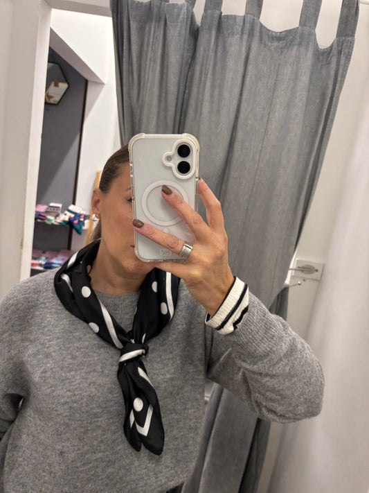 Satin Triangle Scarf - Black Polka Dot