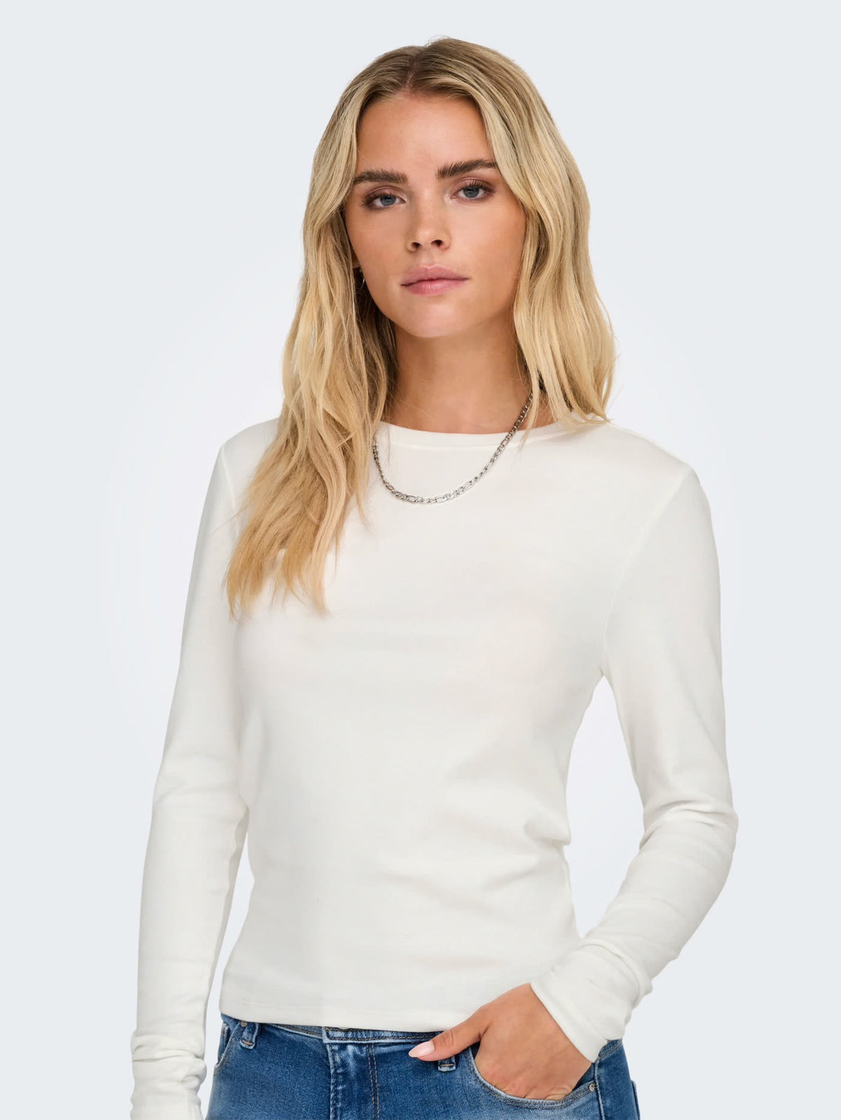 RILEY O-NECK L/S TOP JRS - White