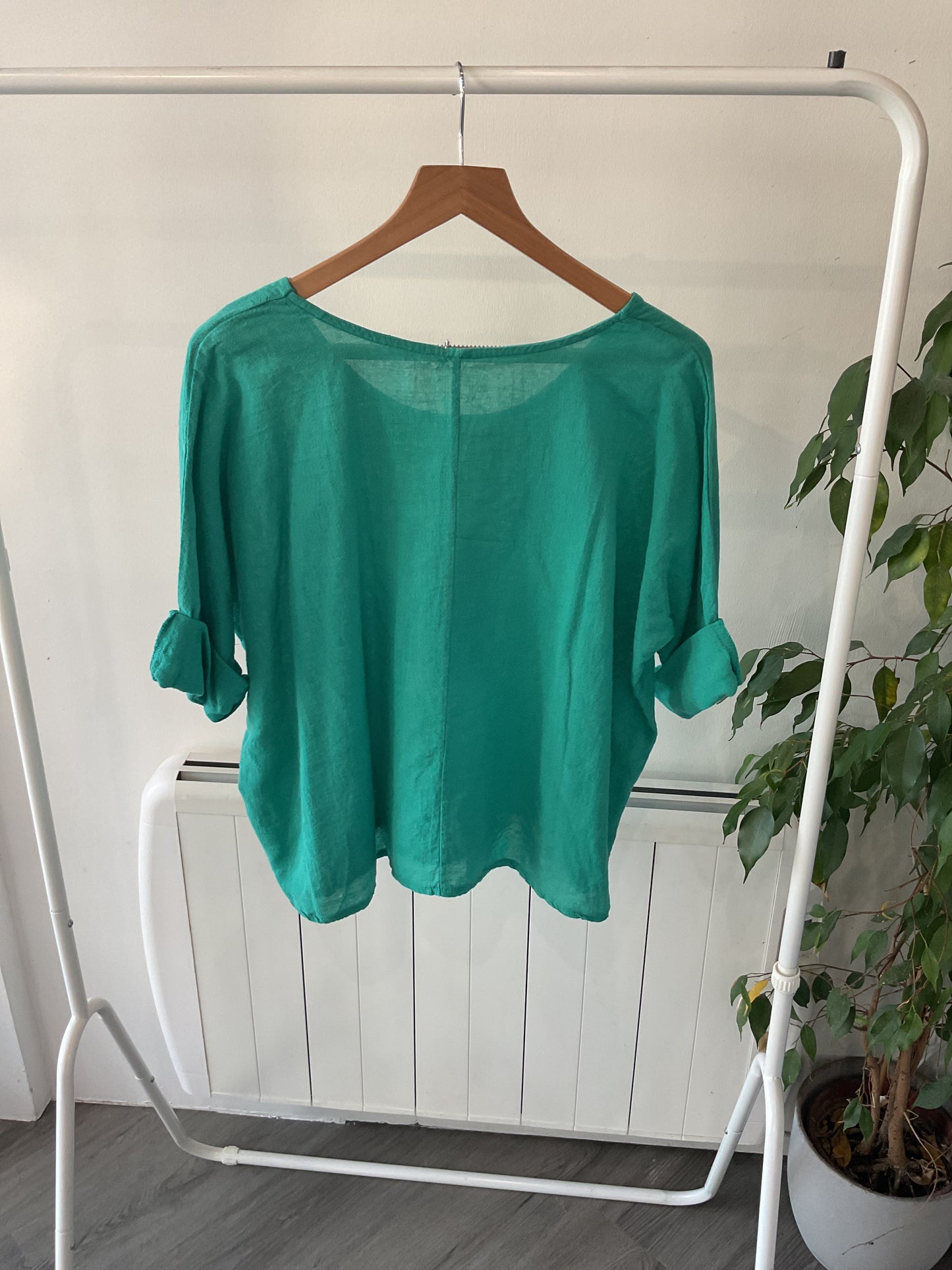 Linen Half Sleeve Top - Sea Green