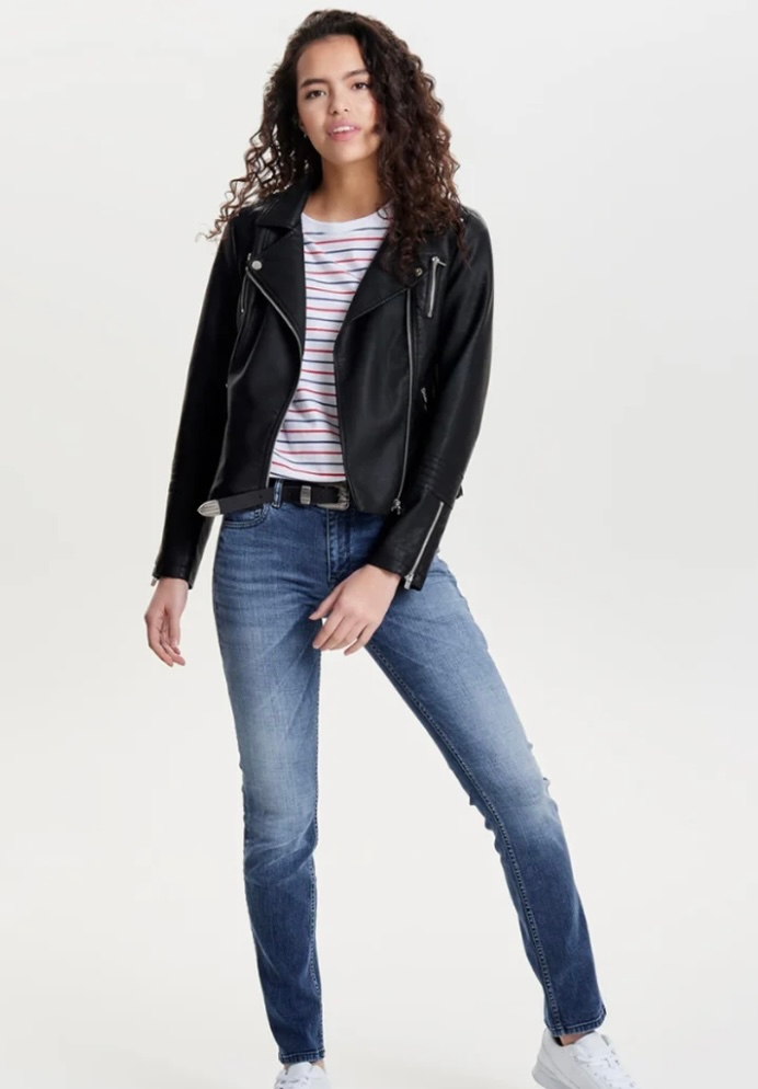 GEMMA FAUX LEATHER BIKER JACKET - Black