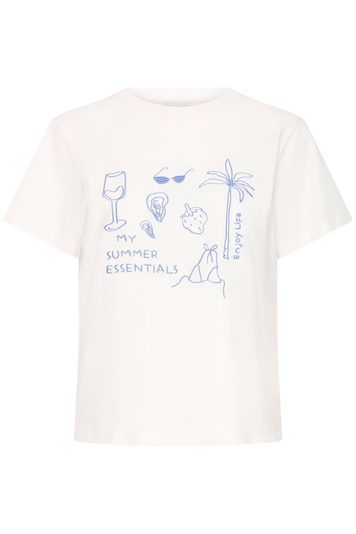 IHNOVOLA EMBROIDERED TEE - Cloud Dancer / Blue