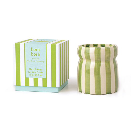 Cabana 6.5oz/184g Sage Striped Ceramic Candle - Bora Bora Boxed