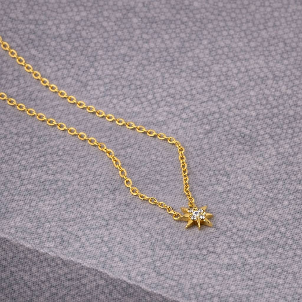 Tarnish Resistant Star Zirconia Necklace: Gold