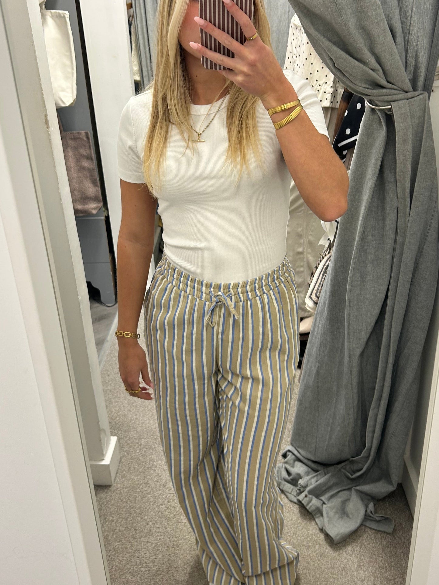 IAFOXA STRIPED BEACH PANT - Beige / Blue Stripe