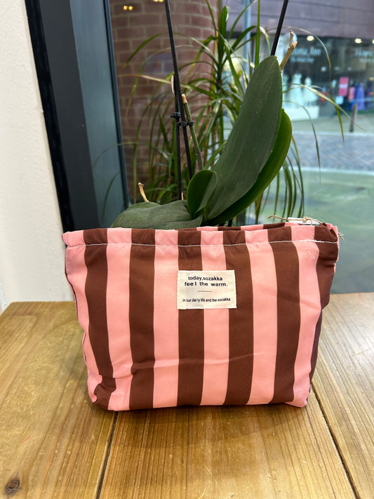 Stripe Wash Bag - Pink/Brown