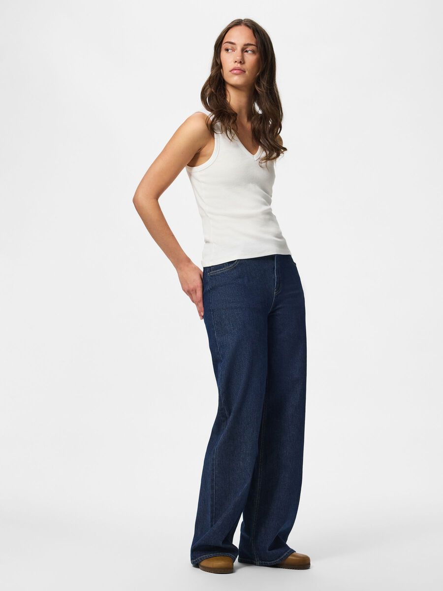 SILKE MW WIDE JEANS - Dark Blue Denim