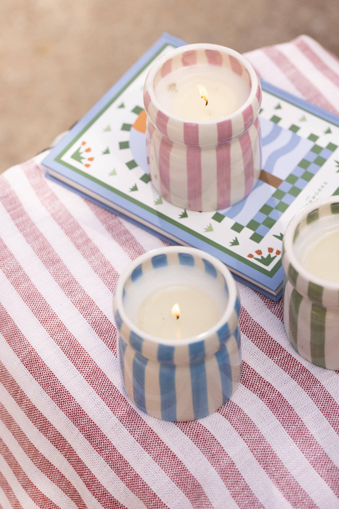 Cabana 6.5oz/184g Blue Striped Ceramic Candle - Lost at Sea