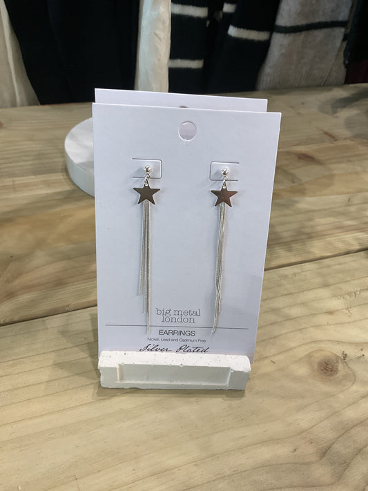 Star Drop Earrings - Silver