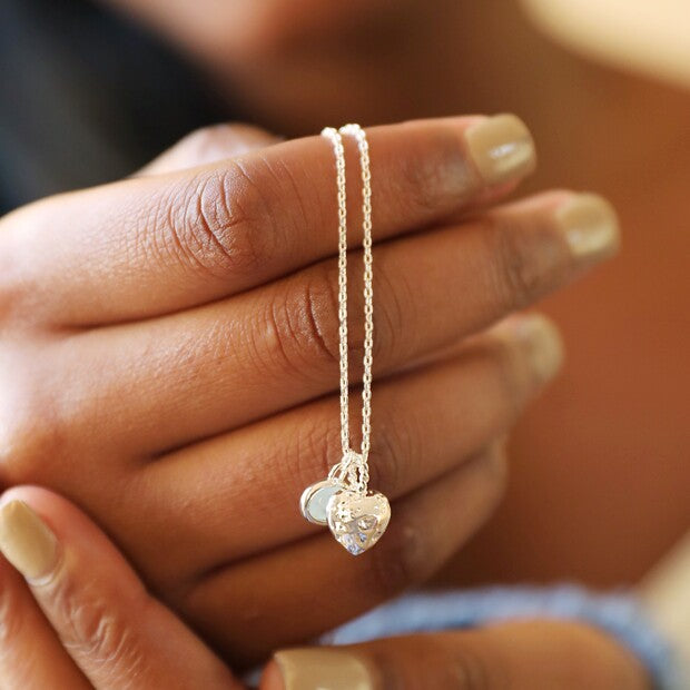 Lisa Angel heart and moonstone necklace - Silver