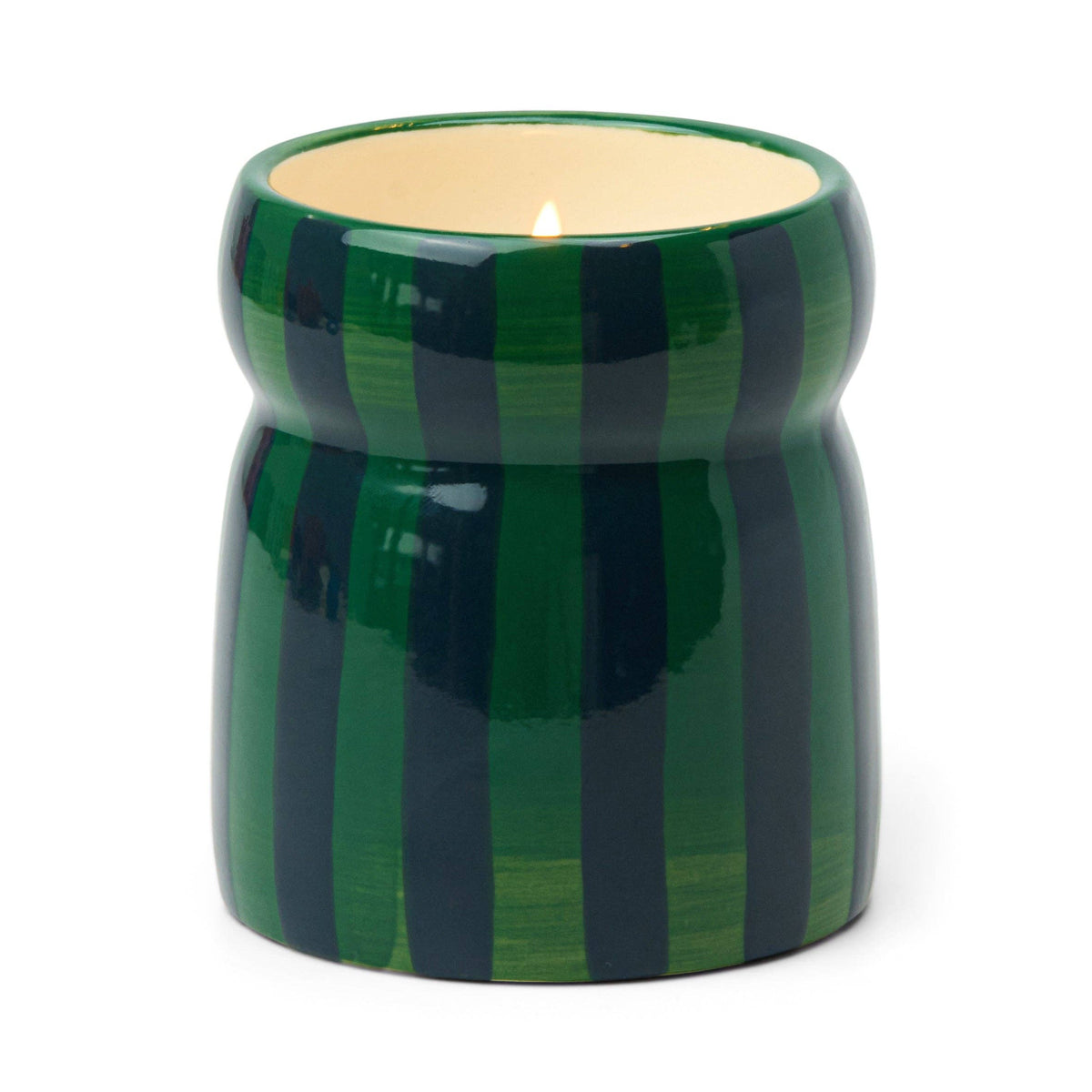 Cabana 6.5oz/184g Green/Navy Striped Ceramic Candle - Balsam Fir