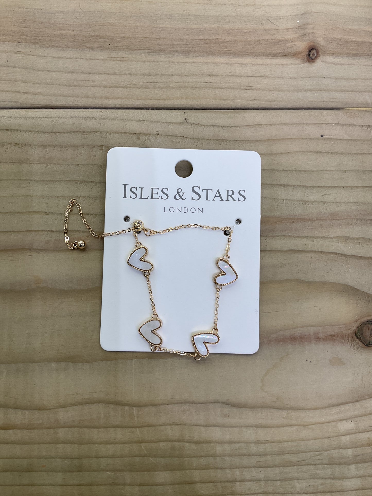 Pearlised Heart Slider Bracelet - Gold