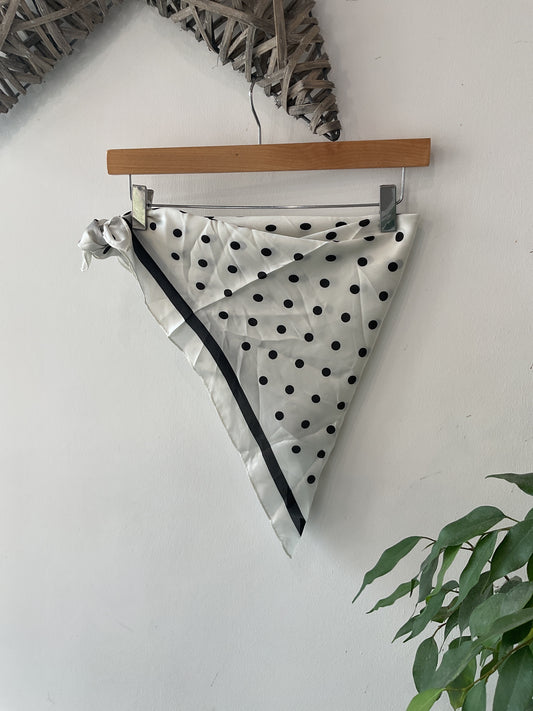Satin Triangle Scarf - White Polka Dot