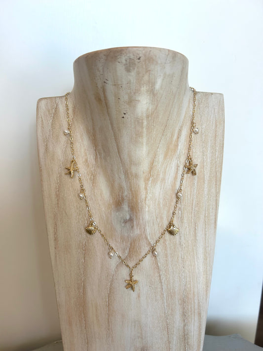 Assorted Shell and Pearl Necklace - Gold