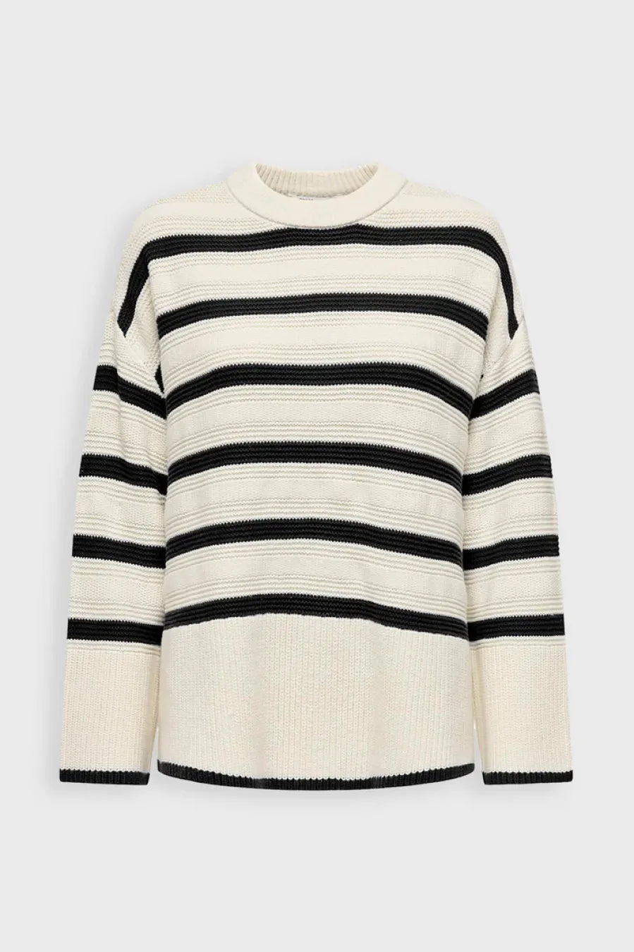 MANJA LS LOOSE STRIPE O-NECK KNT - Birch/Black