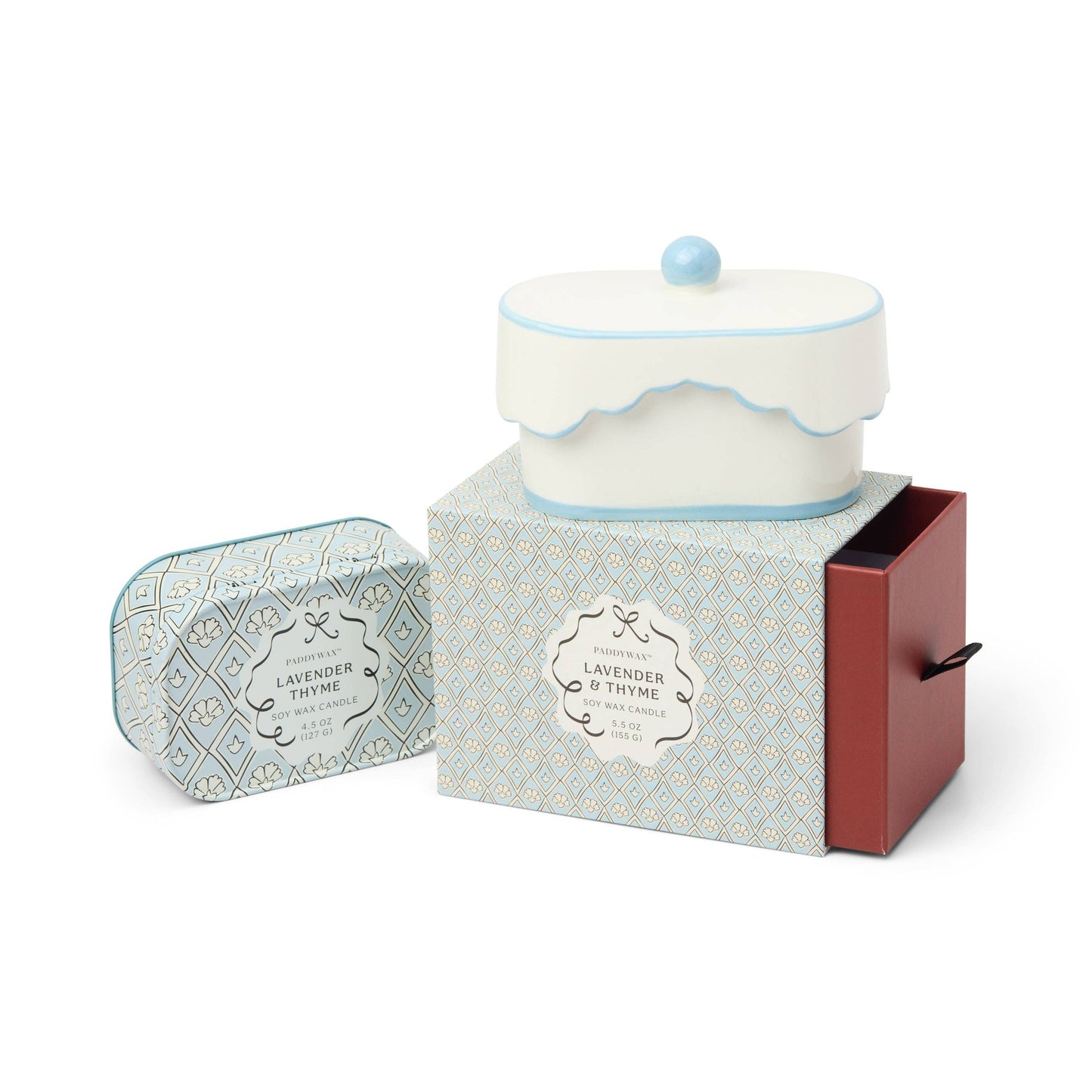Cherie 4.5oz/127g Printed Tin Candle - Blue & White - Lavender & Thyme