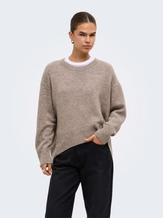 ALIVIA LS HIGH-LOW O-NECK NOOS KNIT