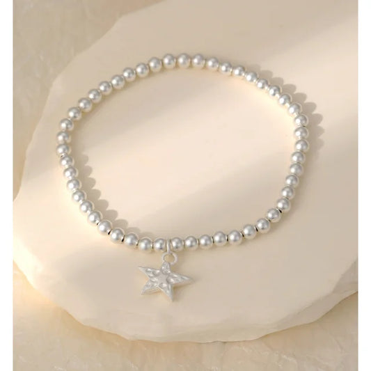 Elasticated Star Charm Bracelet - Matte Silver