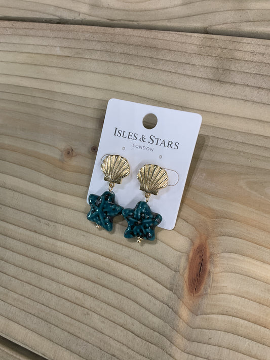 Seashell gold and green earrings