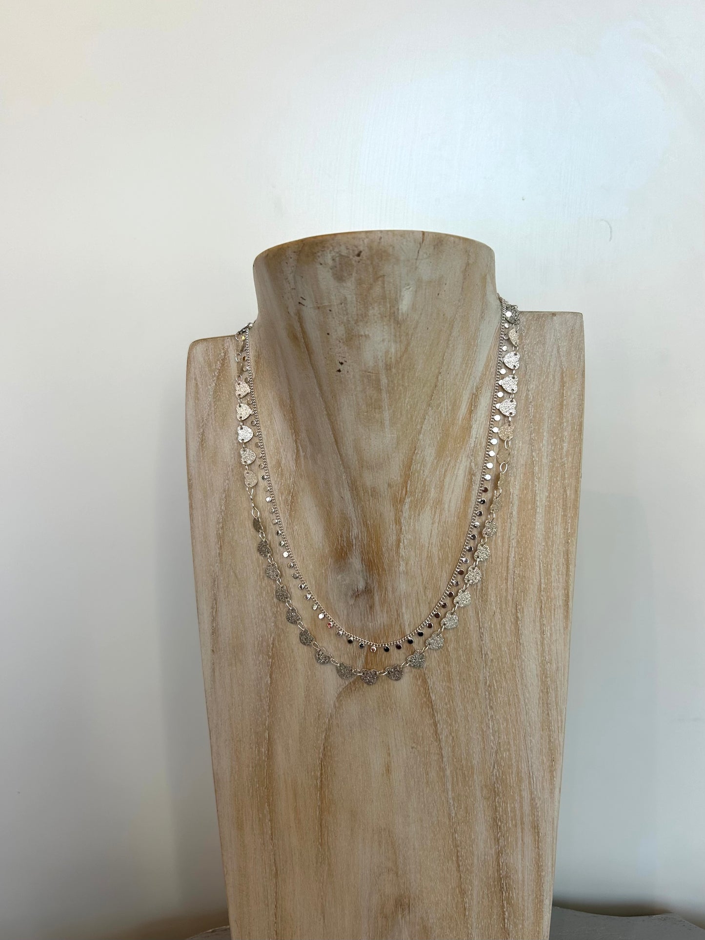 Double Layered Heart Necklace - Silver