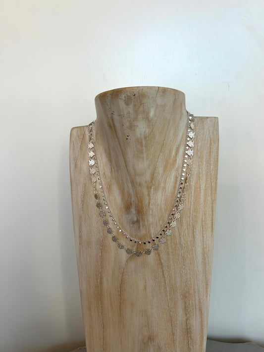 Double Layered Heart Necklace - Silver
