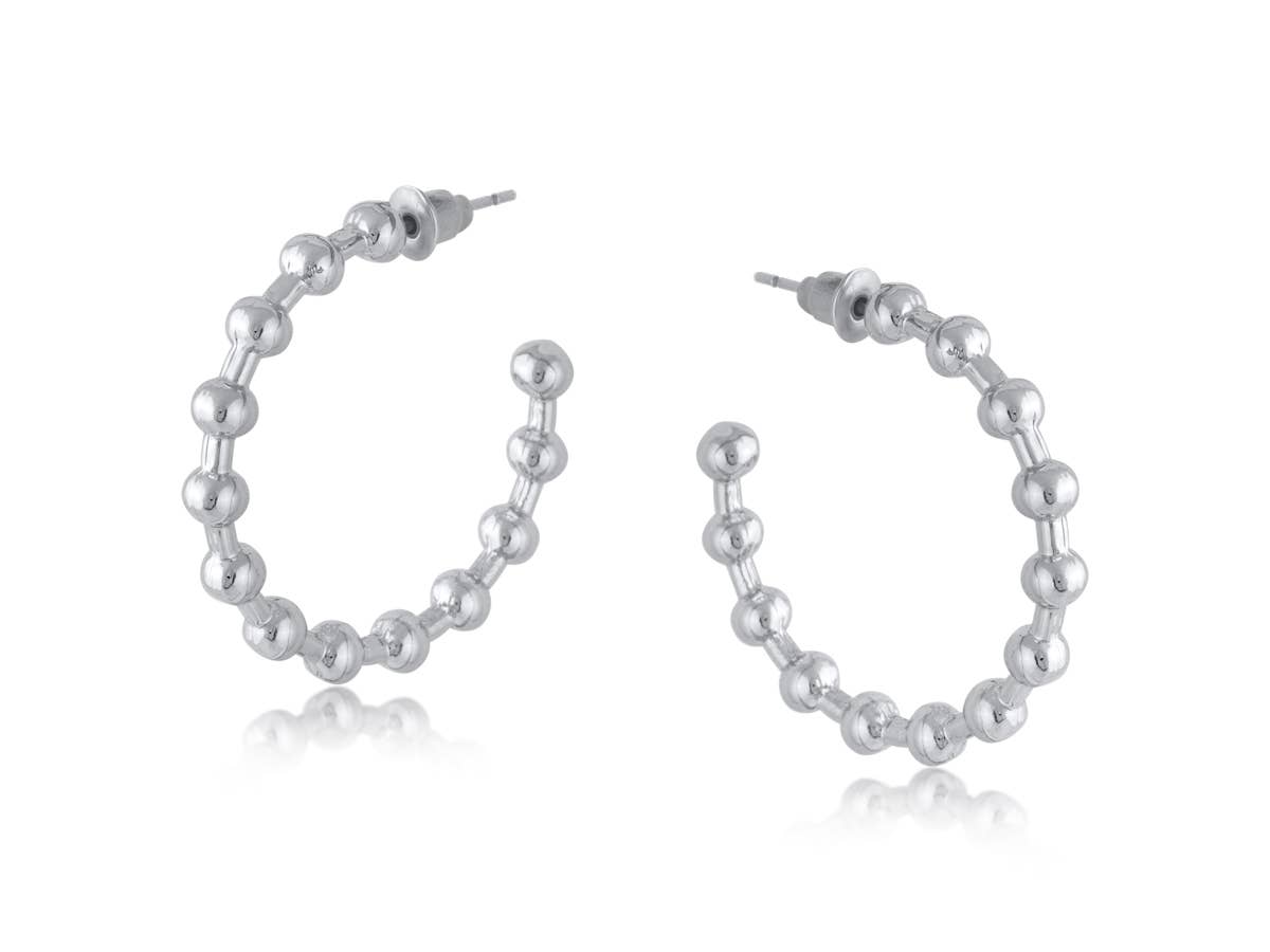 LOUISE BALL SHAPED HOOP EARRINGS: SILVER