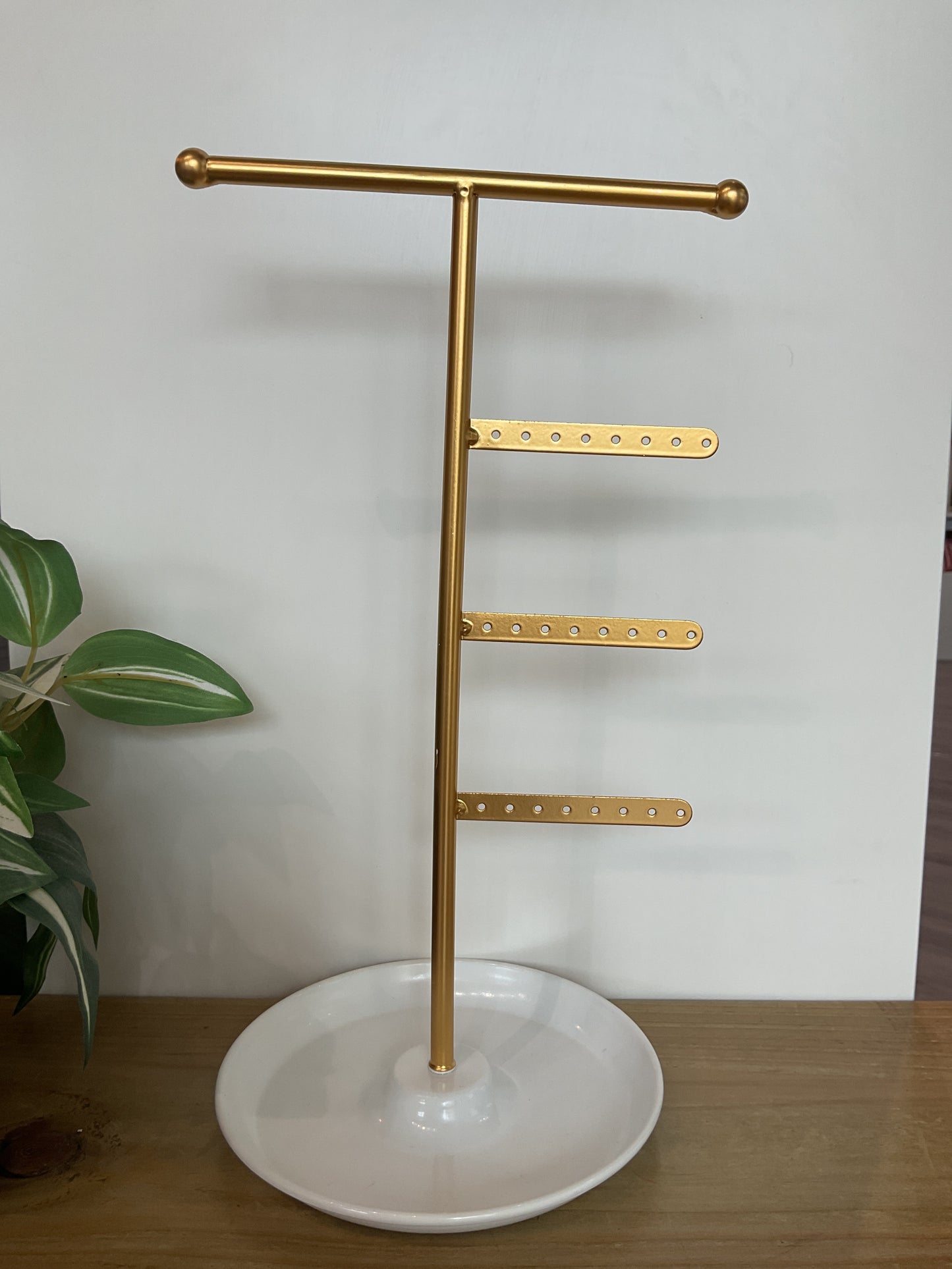 T.Bar Jewellery Stand With Dish - Gold & White