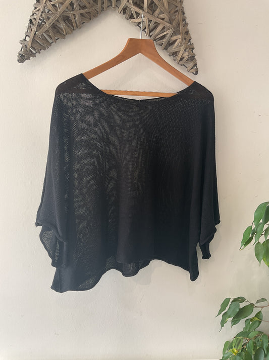 Crochet 1/2 Sleeve Top - Black