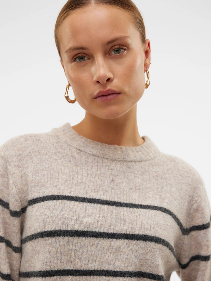 FLAWLESS LS O-NECK PULLOVER - Silver Mink/ Dark Grey