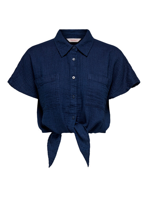 LEONI SEERSUCKER CAP KNOT SHIRT - Vintage Indigo