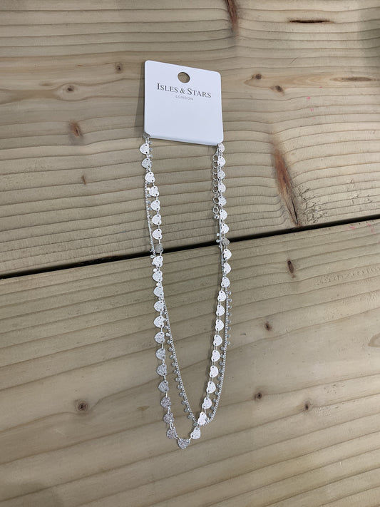 Double Layered Heart Necklace - Silver