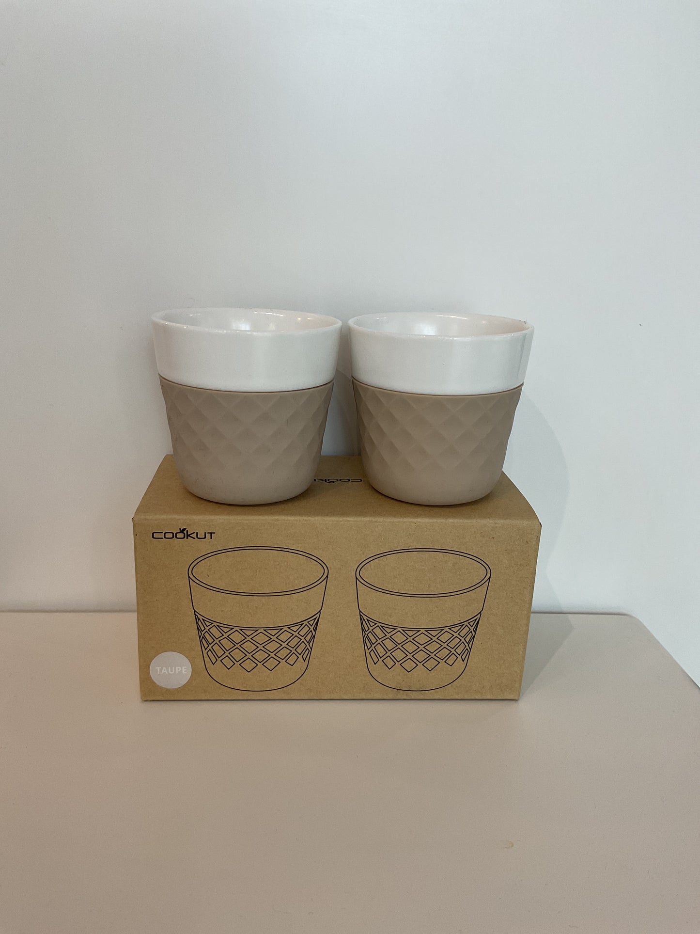 2 Porcelaine Coffee / Espresso Cups - Taupe